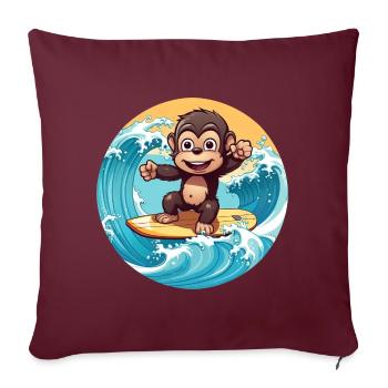 Chimpanzé surfeur, design animal sportif - Housse de coussin décorative 45 x 45 cm - bordeaux - Devant
