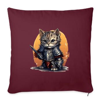 Chat en équipement de chevalier avec épée, AI Gene - Housse de coussin décorative 45 x 45 cm - bordeaux - Devant