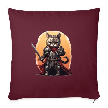 Chat en équipement de chevalier avec épée longue, AI Gen - Housse de coussin décorative 45 x 45 cm - bordeaux - Devant
