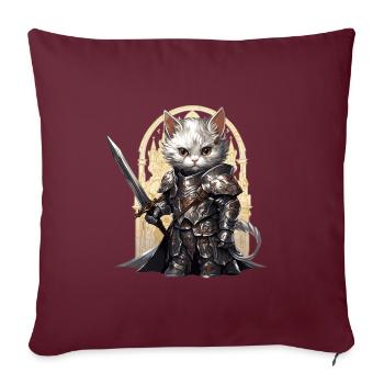Chat en équipement de chevalier avec épée longue, AI Gen - Housse de coussin décorative 45 x 45 cm - bordeaux - Devant