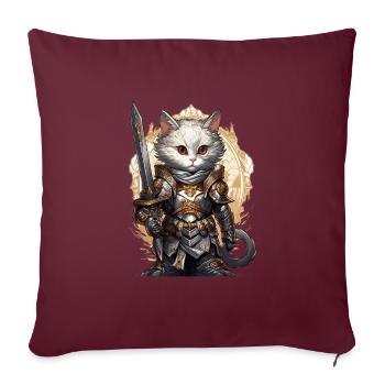 Chat en équipement de chevalier avec épée longue, AI Gen - Housse de coussin décorative 45 x 45 cm - bordeaux - Devant