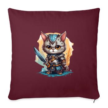 Chat en équipement de chevalier avec épée longue, AI Gen - Housse de coussin décorative 45 x 45 cm - bordeaux - Devant