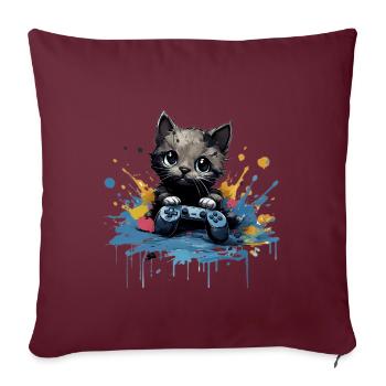 Niedliches Katzen-Gaming-Design - Sofakissenbezug 45 x 45 cm - Burgunderrot - Vorne