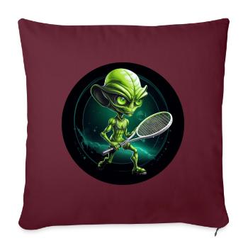 Un extraterrestre vert joue au tennis spatial - Housse de coussin décorative 45 x 45 cm - bordeaux - Devant