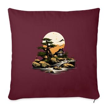 Garten Japan Fluss Baum Berg Hütte Landschaft - Sofakissenbezug 45 x 45 cm - Burgunderrot - Vorne