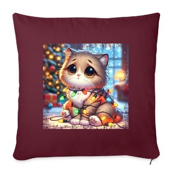 Chat de Noël mignon - Fée Lumières Chaos dans le - Housse de coussin décorative 45 x 45 cm - bordeaux - Devant