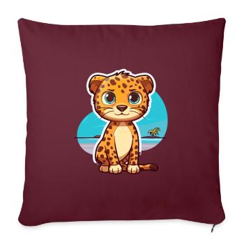 Leopard Lustige Karikatur Kawaii Strand Illustration - Sofakissenbezug 45 x 45 cm - Burgunderrot - Vorne