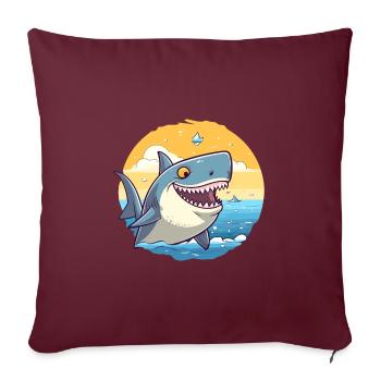 Requin drôle de dessin animé kawaii plage illustration - Housse de coussin décorative 45 x 45 cm - bordeaux - Devant