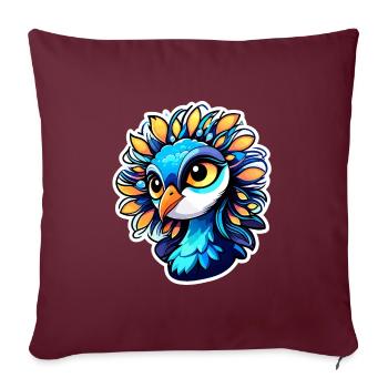 Dessin d’oiseau paon - Housse de coussin décorative 45 x 45 cm - bordeaux - Devant