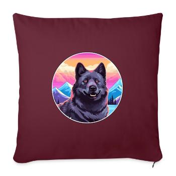 Chien d’élan norvégien noir race de chien Cartoon Kawaii - Housse de coussin décorative 45 x 45 cm - bordeaux - Devant