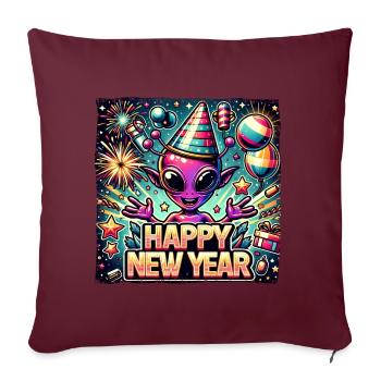 Neujahr Sylvester Alien Frohes Fest - Sofakissenbezug 45 x 45 cm - Burgunderrot - Vorne