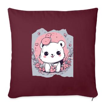 Mignon Kawaii Blanc Animal Rose Fond Pour Elle - Housse de coussin décorative 45 x 45 cm - bordeaux - Devant