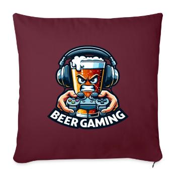 Ein Bier im Cartoon-Stil, das Videospiele abspielt - Sofakissenbezug 45 x 45 cm - Burgunderrot - Vorne