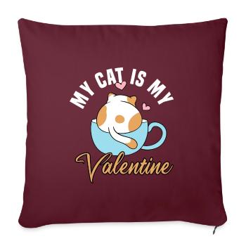 Mon chat est mon Valentin - Housse de coussin décorative 45 x 45 cm - bordeaux - Devant