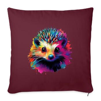 Hérisson coloré, taches de peinture, éclaboussures de peinture - Housse de coussin décorative 45 x 45 cm - bordeaux - Devant