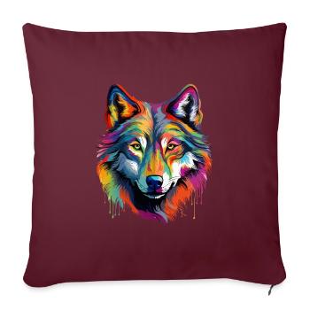 Bunter Wolf Farbspritzer Farbkleckse - Sofakissenbezug 45 x 45 cm - Burgunderrot - Vorne