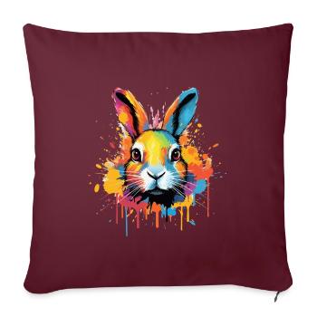 Lapin coloré, taches de peinture, éclaboussures de peinture - Housse de coussin décorative 45 x 45 cm - bordeaux - Devant