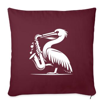 Saxophon-Schwingen - Pelikan mit Saxophon - Sofakissenbezug 45 x 45 cm - Burgunderrot - Vorne