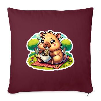 Capybara Ramen Kawaii Anime - Housse de coussin décorative 45 x 45 cm - bordeaux - Devant