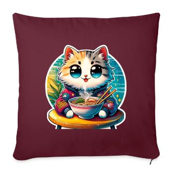 Chat Ramen Kawaii Anime - Housse de coussin décorative 45 x 45 cm - bordeaux - Devant