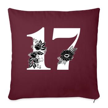 Nummer 17 Schwarze Blumen - 17. Geburtstag Blumen - Sofakissenbezug 45 x 45 cm - Burgunderrot - Vorne