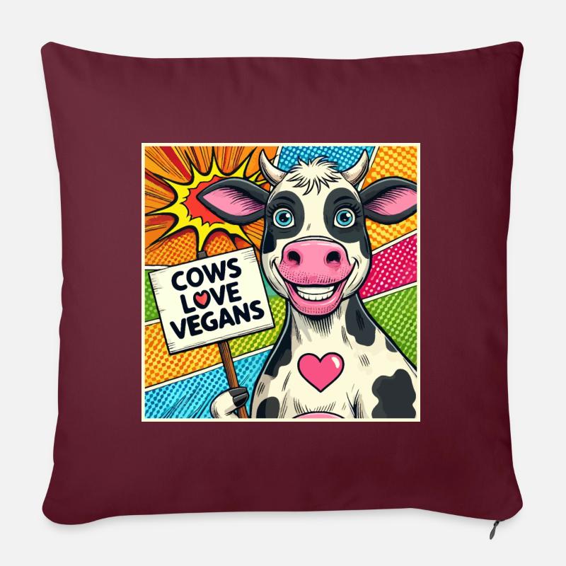 Cows Love Vegans Popart - Sofakissenbezug 45 x 45 cm - Burgunderrot