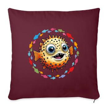 Drôle de poisson-globe rieur et poisson coloré - Housse de coussin décorative 45 x 45 cm - bordeaux - Devant