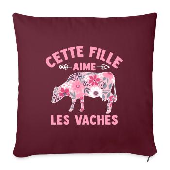 Cette Fille Aime Les Vaches - Housse de coussin décorative 45 x 45 cm - bordeaux - Devant