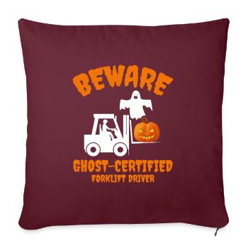 Halloween fantôme cariste opérateur de chariot élévateur citrouille drôle - Housse de coussin décorative 45 x 45 cm - bordeaux - Devant
