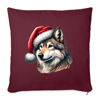 Loup hurlant avec chapeau de Père Noël - Housse de coussin décorative 45 x 45 cm - bordeaux - Devant