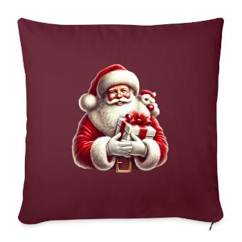 Père Noël festif avec des cadeaux Illustration - Housse de coussin décorative 45 x 45 cm - bordeaux - Devant