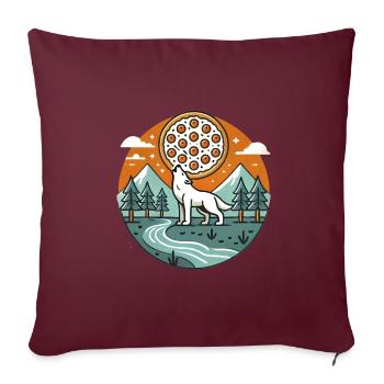 Loup hurlant avec pizza lune - Housse de coussin décorative 45 x 45 cm - bordeaux - Devant