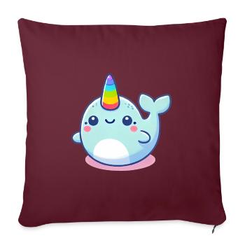 Niedliche Regenbogen Horn Narwal Karikatur - Sofakissenbezug 45 x 45 cm - Burgunderrot - Vorne