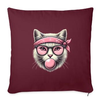 Chat cool avec des lunettes bandana roses - Housse de coussin décorative 45 x 45 cm - bordeaux - Devant