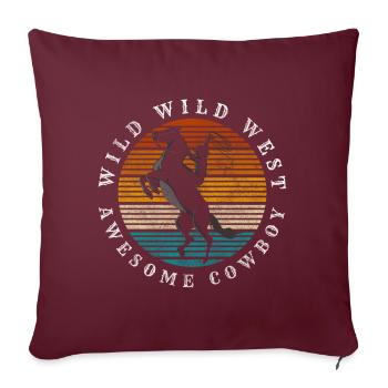 Cheval de cow-boy Texas - Housse de coussin décorative 45 x 45 cm - bordeaux - Devant