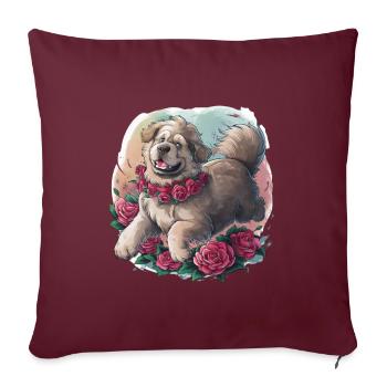 Mignon dessin animé Terre-Neuve chien avec des roses - Housse de coussin décorative 45 x 45 cm - bordeaux - Devant