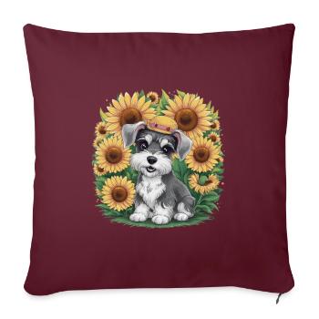 Mignon schnauzer nain aux tournesols - Housse de coussin décorative 45 x 45 cm - bordeaux - Devant