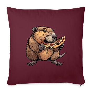 Un castor mange de la pizza - Housse de coussin décorative 45 x 45 cm - bordeaux - Devant