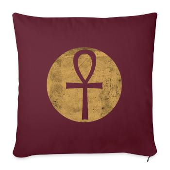 Croix égyptienne Ankh dans cercle doré - Housse de coussin décorative 45 x 45 cm - bordeaux - Devant