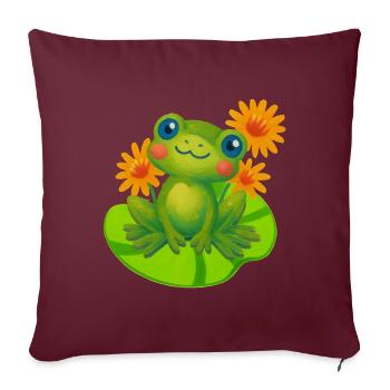 Süßer Frosch zwischen orangen Seerosen - Sofakissenbezug 45 x 45 cm - Burgunderrot - Vorne