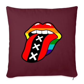 bouche gay pride rainbow avec la langue et le logo Amsterdam - Housse de coussin décorative 45 x 45 cm - bordeaux - Devant
