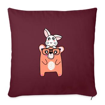 ours cool et lapin mignon - Housse de coussin décorative 45 x 45 cm - bordeaux - Devant