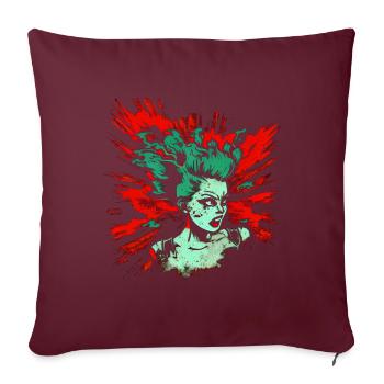 Cooles Psychobilly Comic Design - Grüne Frau - Sofakissenbezug 45 x 45 cm - Burgunderrot - Vorne