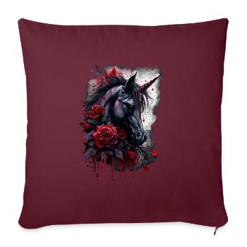 Rose et licorne - Housse de coussin décorative 45 x 45 cm - bordeaux - Devant