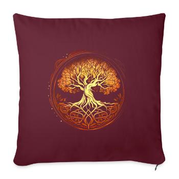 Mythischer Yggdrasil der Weltenbaum golden - Sofakissenbezug 45 x 45 cm - Burgunderrot - Vorne