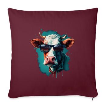 Une vache avec des lunettes de soleil - Housse de coussin décorative 45 x 45 cm - bordeaux - Devant