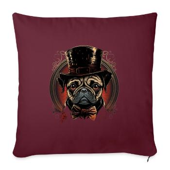 Kleiner Mops mit großem Hut - Sofakissenbezug 45 x 45 cm - Burgunderrot - Vorne