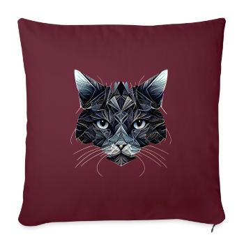 Visage de chat noir avec motifs géométriques - Housse de coussin décorative 45 x 45 cm - bordeaux - Devant