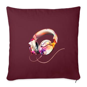 Aquarelle de filles d’écouteurs de musique rose - Housse de coussin décorative 45 x 45 cm - bordeaux - Devant