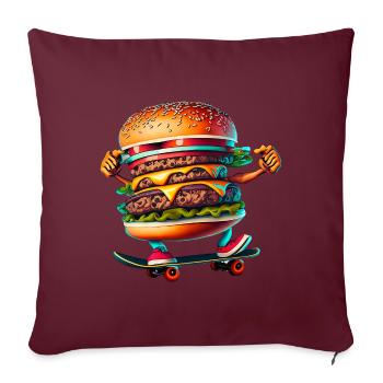 Cheeseburger Skateboard Skater - Housse de coussin décorative 45 x 45 cm - bordeaux - Devant
